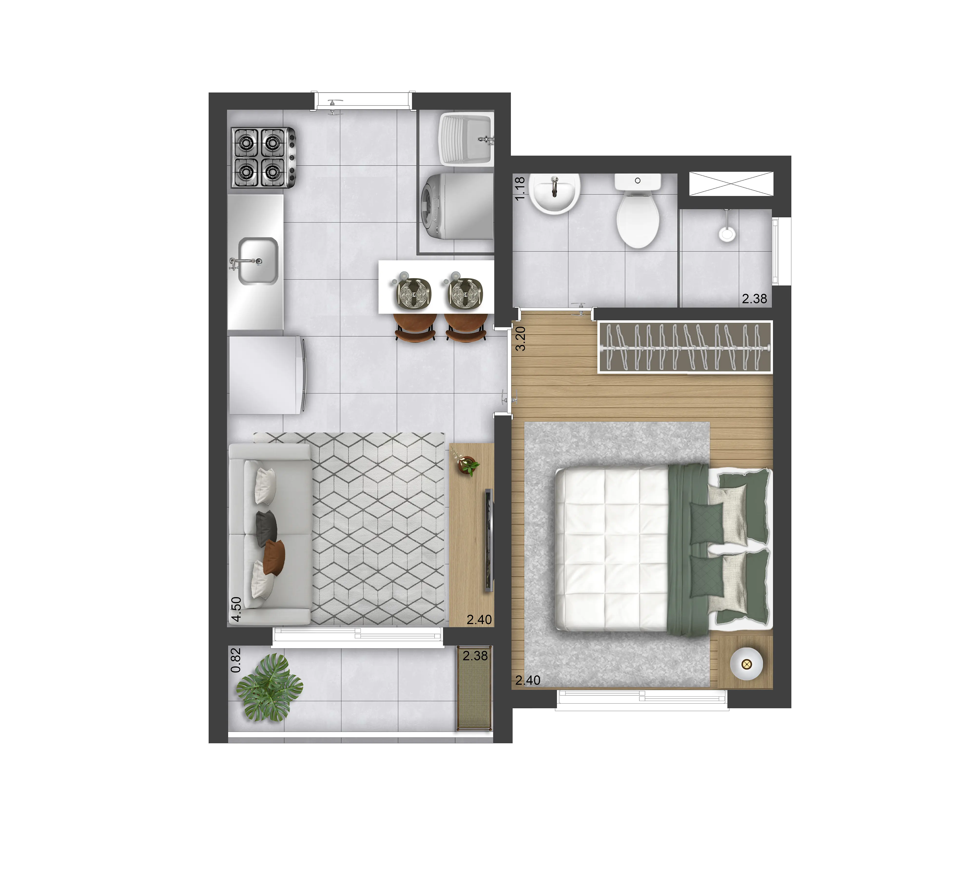 Planta 1 Dorm. - Tipo 10 - Torre D - SAC